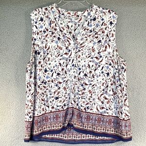 Ava Christine Top Women's Plus‎ 2X Sleeveless Boho Soft Cream/Burgundy/Navy